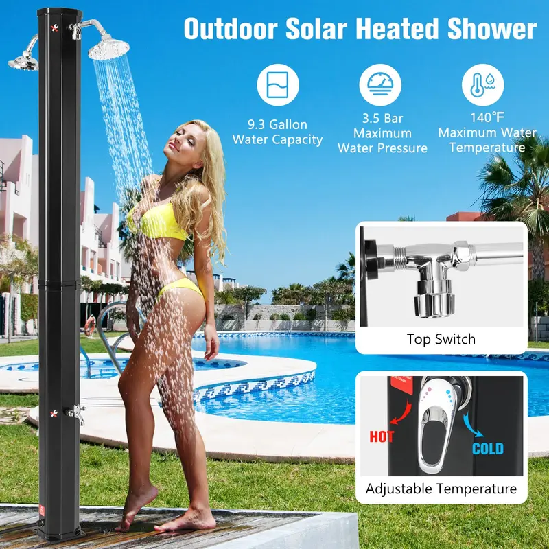 Goplus Solar-Dusche mit 2,2 m Höhe, für den Außenbereich – mit zwei schwenkbaren Duschköpfen und zwei Fußduschen