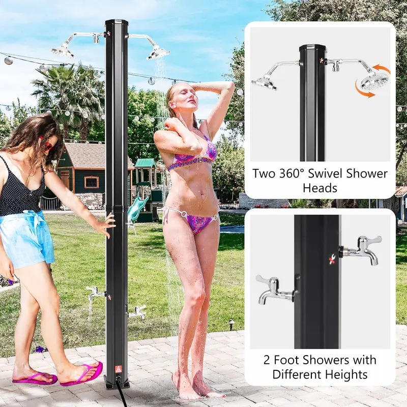 Goplus Solar-Dusche mit 2,2 m Höhe, für den Außenbereich – mit zwei schwenkbaren Duschköpfen und zwei Fußduschen