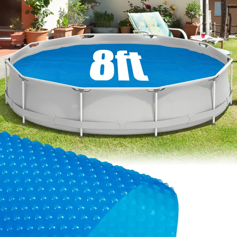 Goplus Solar-Poolabdeckung rund, 2,46 m / 3,69 m Durchmesser | Hochwertige thermische Isolier-Blasenfolie mit Solareffekt