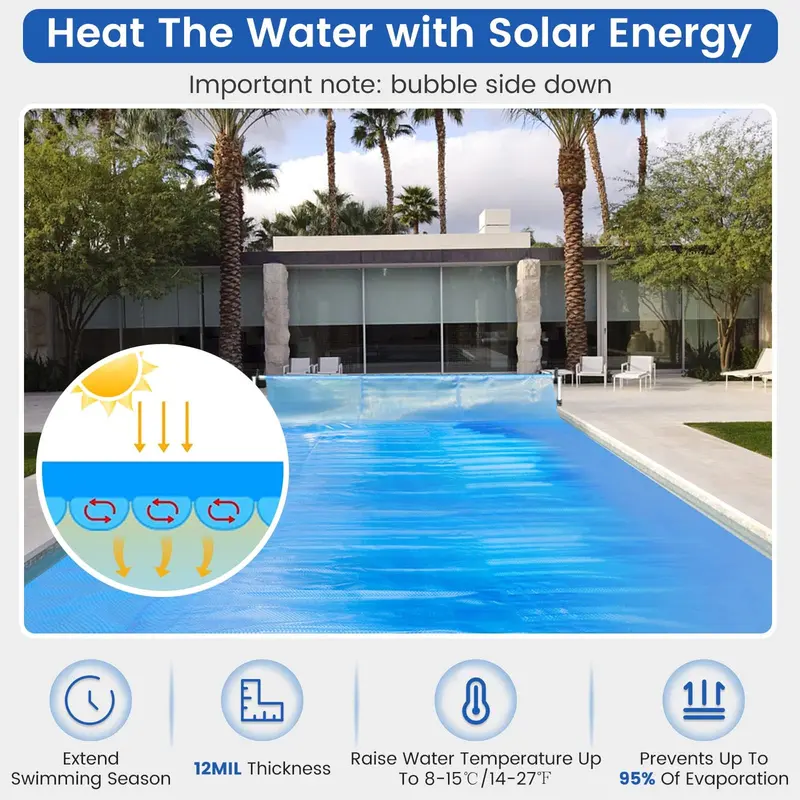 Goplus Solardecke für Swimmingpools, 12 x 24 Fuß (ca. 3,66 x 7,32 m), 12 Mil (ca. 3 mm) stark, inkl. Transporttasche – geeignet für eingelassene und aufgestellte Pools 2