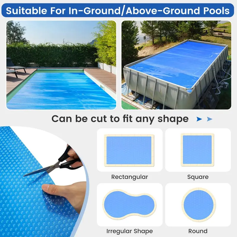 Goplus Solardecke für Swimmingpools, 12 x 24 Fuß (ca. 3,66 x 7,32 m), 12 Mil (ca. 3 mm) stark, inkl. Transporttasche – geeignet für eingelassene und aufgestellte Pools