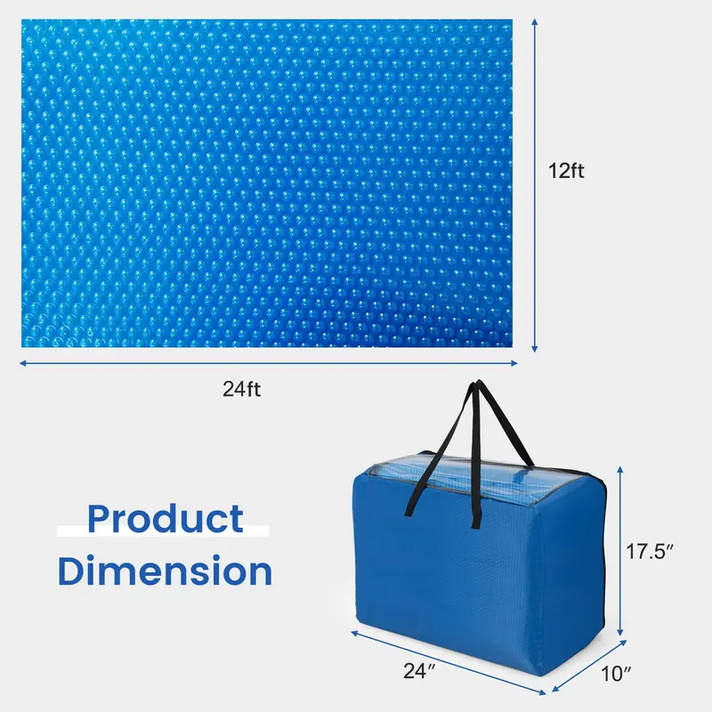 Goplus Solardecke für Swimmingpools, 12 x 24 Fuß (ca. 3,66 x 7,32 m), 12 Mil (ca. 3 mm) stark, inkl. Transporttasche – geeignet für eingelassene und aufgestellte Pools