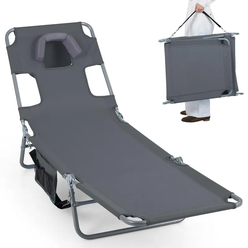 Goplus Sonnenliege – Klappbare Strandliege mit 5 verstellbaren Rückenlehnenpositionen