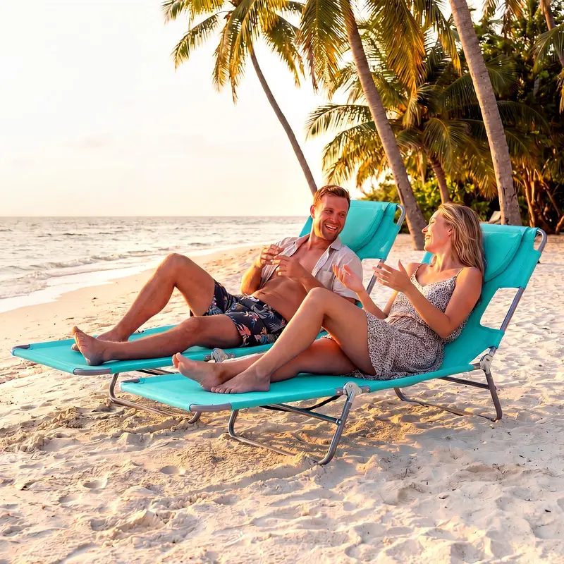 Goplus Sonnenliege – Klappbare Strandliege mit 5 verstellbaren Rückenlehnenpositionen