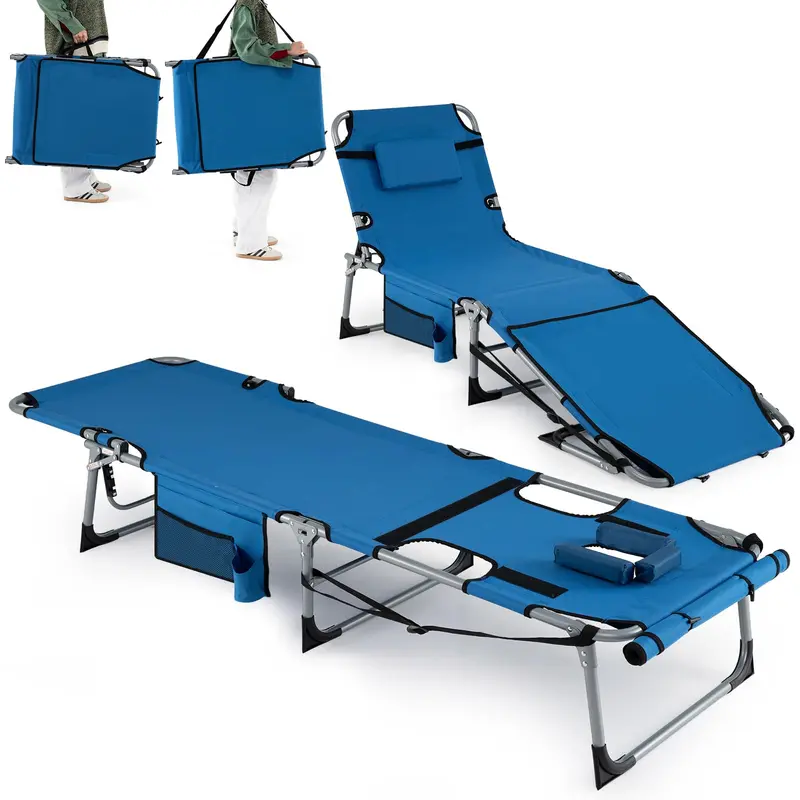 GoPlus Sonnenliege mit Gesichts- und Armöffnungen, 4-stufig verstellbarer Rückenlehne und Kopfkissen für Pool und Strand