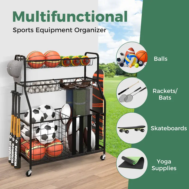 GoPlus Sportausrüstungs-Organizer für die Garage, rollbarer Ball-Aufbewahrungsständer