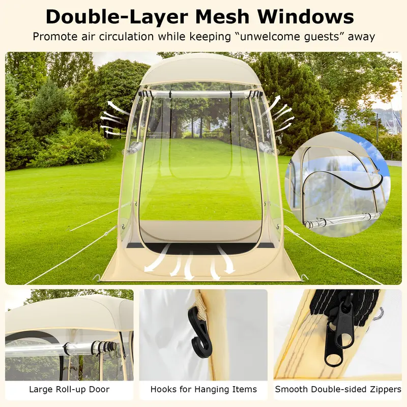 GoPlus Sportzelt, schnell aufstellbares Wetterschutz-Zelt mit Tragetasche, Bodenmatte, Windseilen und Platz für 1–2 Personen (1,27 × 1,27 m) 2