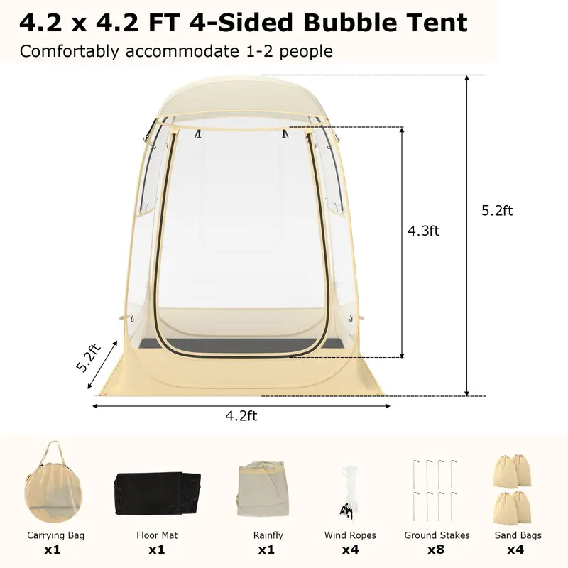 GoPlus Sportzelt, schnell aufstellbares Wetterschutz-Zelt mit Tragetasche, Bodenmatte, Windseilen und Platz für 1–2 Personen (1,27 × 1,27 m)