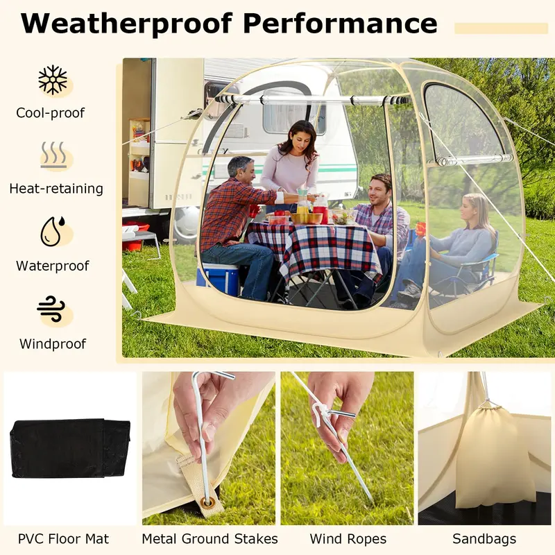 Goplus Sportzelt, schnellaufbaubares Wetterschutz-Zelt mit Tragetasche, Bodenmatte, Windseilen, Heringen und Sandsack