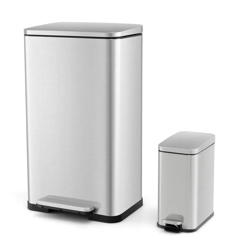 Goplus-Step-Mülleimer-Set aus Edelstahl, 40 l (10,6 Gal) und 6 l (1,6 Gal)