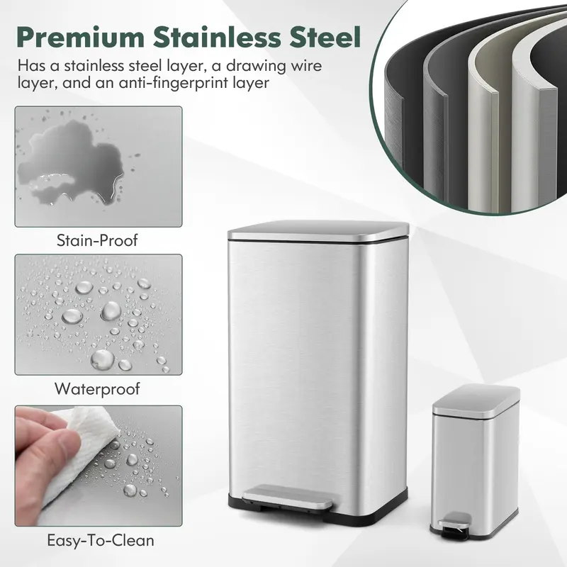 Goplus-Step-Mülleimer-Set aus Edelstahl, 40 l (10,6 Gal) und 6 l (1,6 Gal)