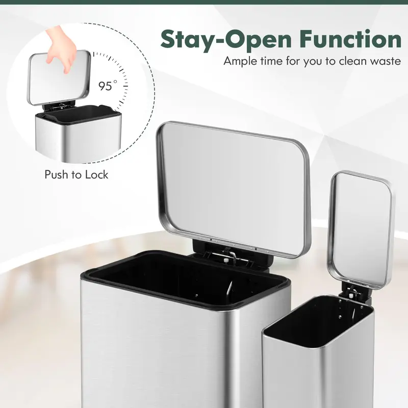 Goplus-Step-Mülleimer-Set aus Edelstahl, 40 l (10,6 Gal) und 6 l (1,6 Gal)