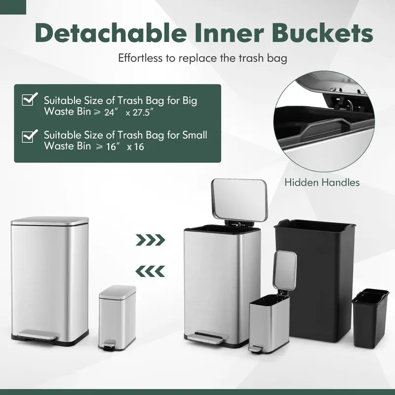 Goplus-Step-Mülleimer-Set aus Edelstahl, 40 l (10,6 Gal) und 6 l (1,6 Gal)