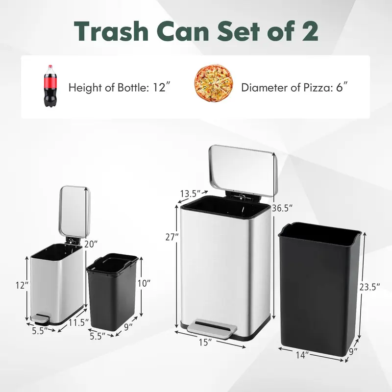 Goplus-Step-Mülleimer-Set aus Edelstahl, 40 l (10,6 Gal) und 6 l (1,6 Gal)
