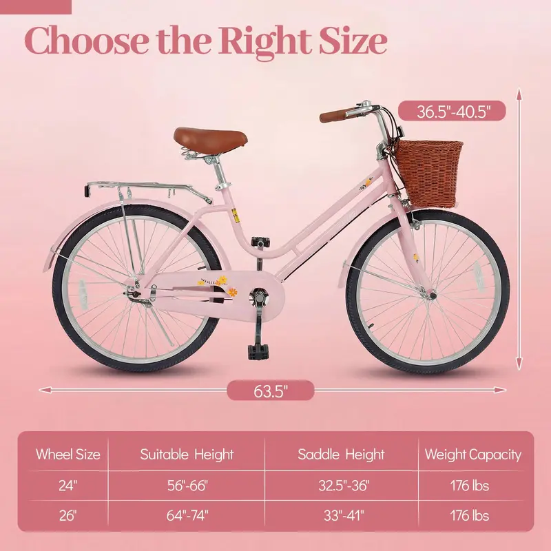 GoPlus Strand-Cruiser-Fahrrad mit Korb, Gepäckträger und Klingel für Jugendliche, Erwachsene und Damen
