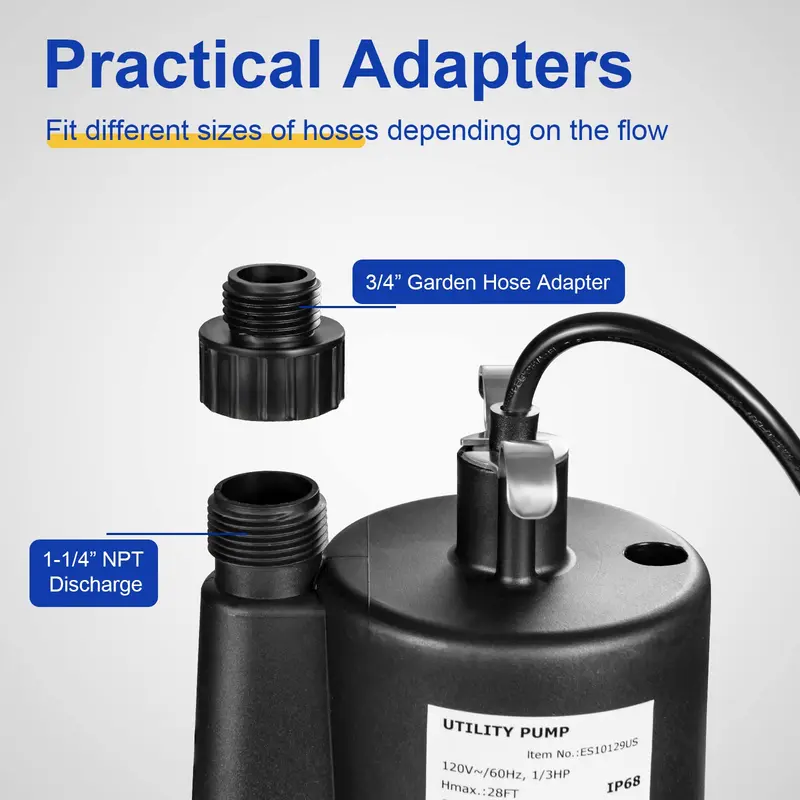 GoPlus-Tauchpumpe, 1/3 PS, 2400 GPH, Tauchsumpfpumpe mit 3 m Netzkabel und Einlassfilter