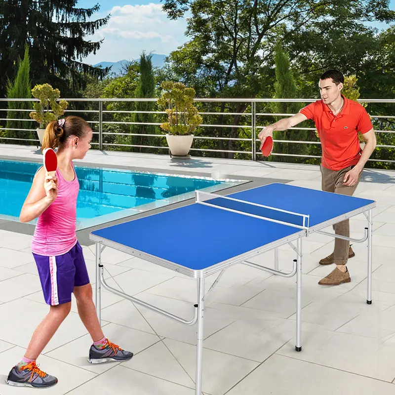 GoPlus Tischtennisplatte tragbar, zu 100 % vormontiert, inkl. 2 Schläger und Tischtennisbälle 2