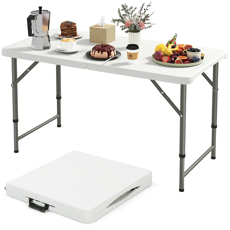 Goplus tragbarer 4-Fuß-Klapp-Tisch aus Kunststoff, 181 kg Tragkraft für Innen- und Außenbereich – robuste, höhenverstellbare Klaptische mit HDPE-Tischplatte