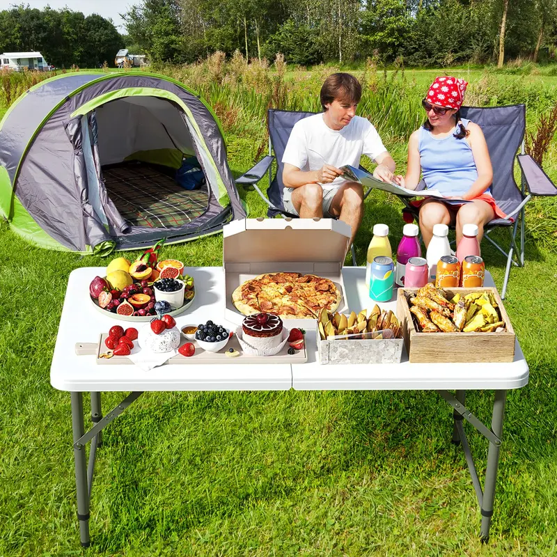 Goplus tragbarer 4-Fuß-Klapp-Tisch aus Kunststoff, 181 kg Tragkraft für Innen- und Außenbereich – robuste, höhenverstellbare Klaptische mit HDPE-Tischplatte 2
