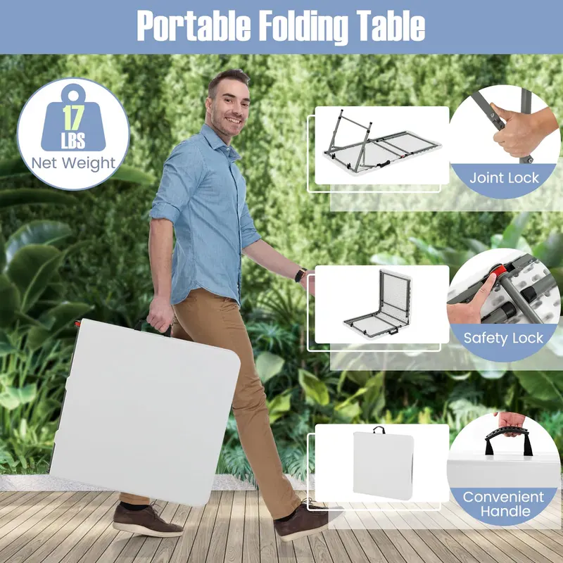 Goplus tragbarer 4-Fuß-Klapp-Tisch aus Kunststoff, 181 kg Tragkraft für Innen- und Außenbereich – robuste, höhenverstellbare Klaptische mit HDPE-Tischplatte