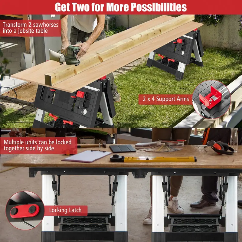 Goplus tragbarer Arbeitstisch, klappbarer Werkstatttisch und Sägebock mit höhenverstellbarem Design, Tragfähigkeit bis 200 kg 2