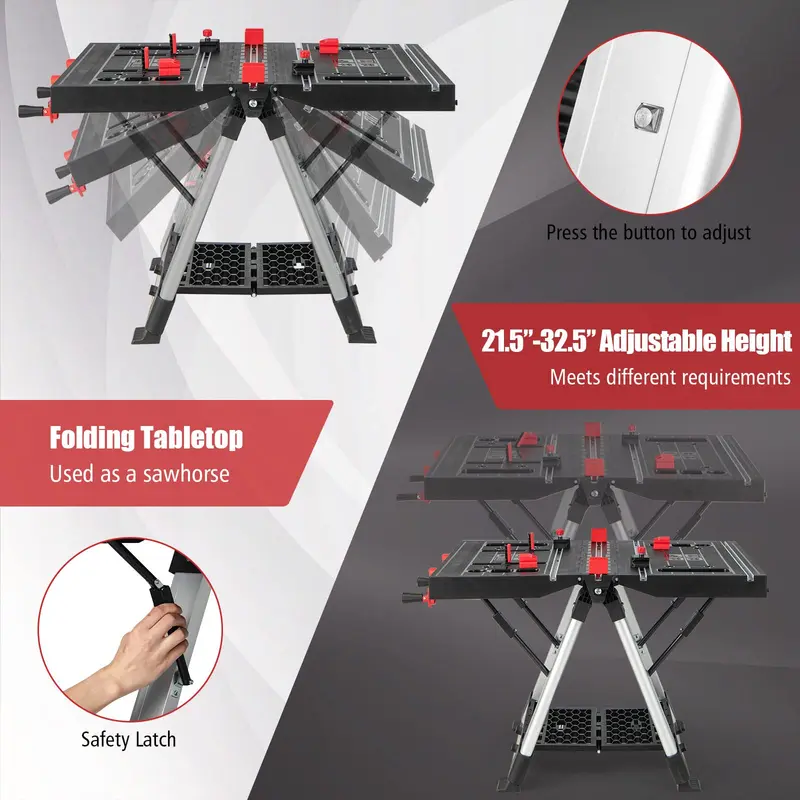 Goplus tragbarer Arbeitstisch, klappbarer Werkstatttisch und Sägebock mit höhenverstellbarem Design, Tragfähigkeit bis 200 kg