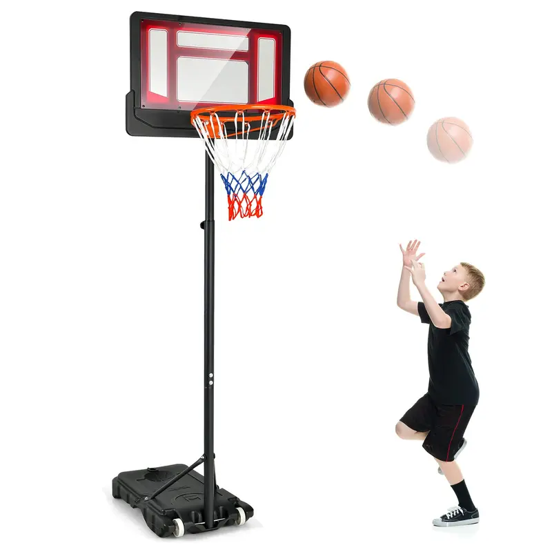 Goplus tragbarer Basketballkorb, Basketballkorb mit stufenloser Höhenverstellung von 1,3 m bis 2,5 m