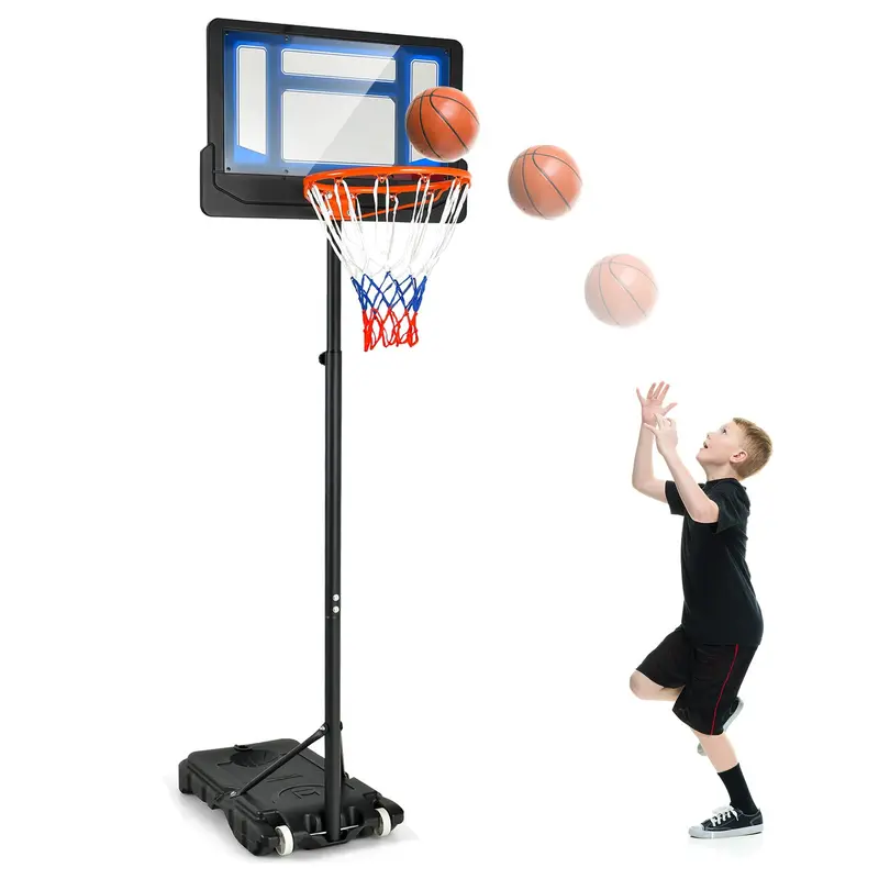 Goplus tragbarer Basketballkorb, Basketballkorb mit stufenloser Höhenverstellung von 1,3 m bis 2,5 m