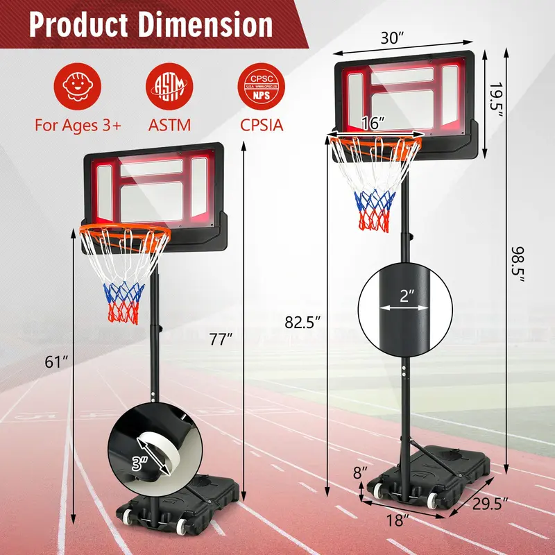 Goplus tragbarer Basketballkorb, Basketballkorb mit stufenloser Höhenverstellung von 1,3 m bis 2,5 m