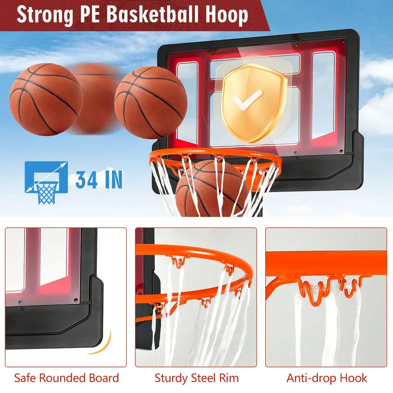 Goplus tragbarer Basketballkorb, Basketballkorb mit stufenloser Höhenverstellung von 1,3 m bis 2,5 m
