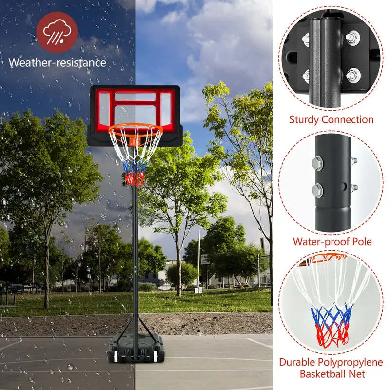 Goplus tragbarer Basketballkorb, Basketballkorb mit stufenloser Höhenverstellung von 1,3 m bis 2,5 m