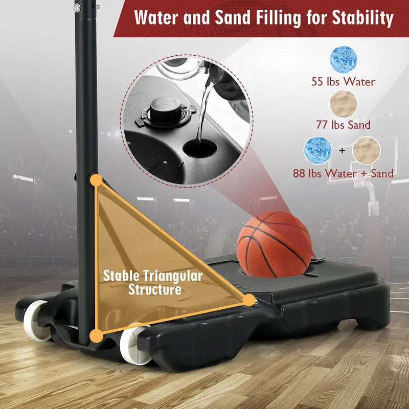 Goplus tragbarer Basketballkorb, Basketballkorb mit stufenloser Höhenverstellung von 1,3 m bis 2,5 m