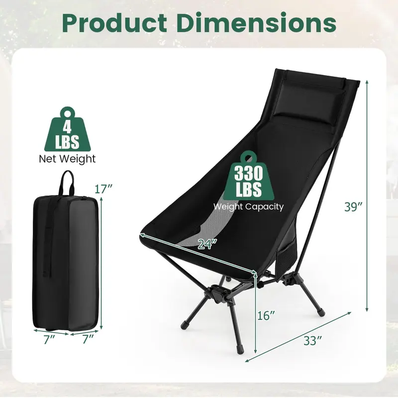 Goplus tragbarer Campingstuhl mit hoher Rückenlehne für Erwachsene – ideal für Outdoor-Aktivitäten, Wandern und Strand