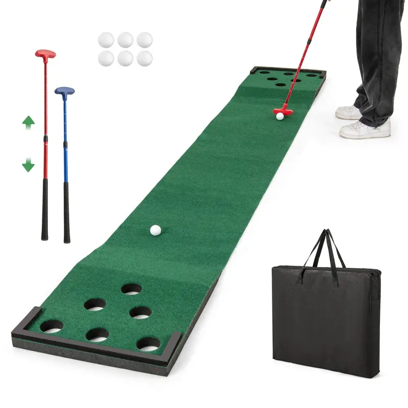 Goplus tragbarer Golf-Putting-Teppich mit 2 verstellbaren Puttern