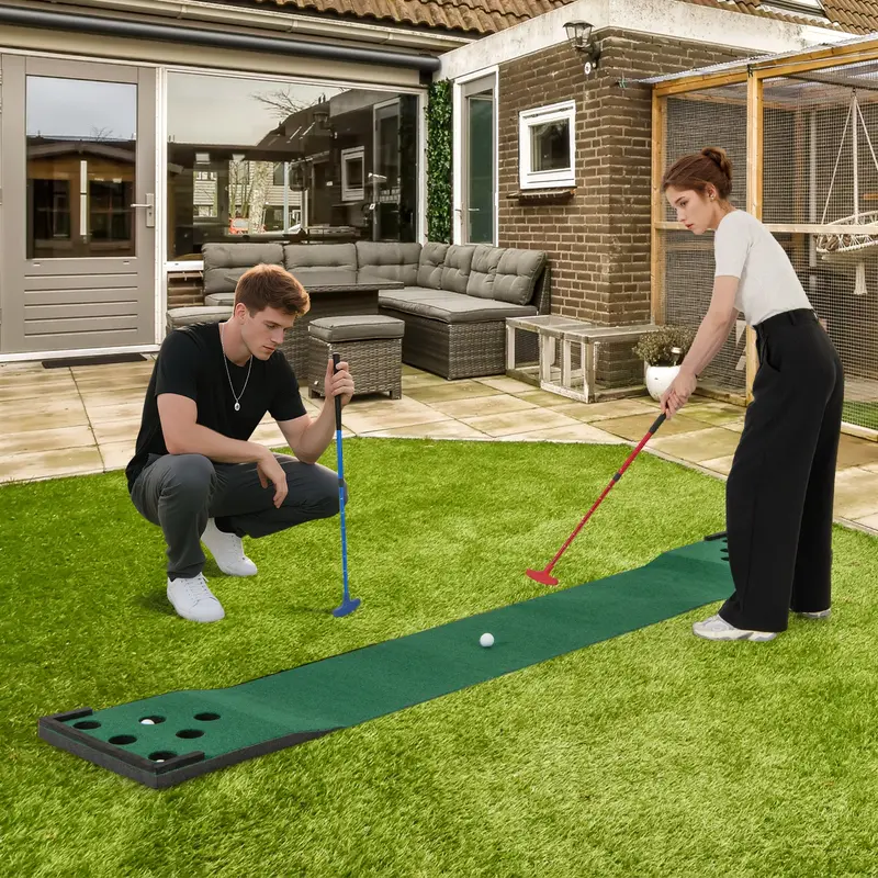 Goplus tragbarer Golf-Putting-Teppich mit 2 verstellbaren Puttern 2