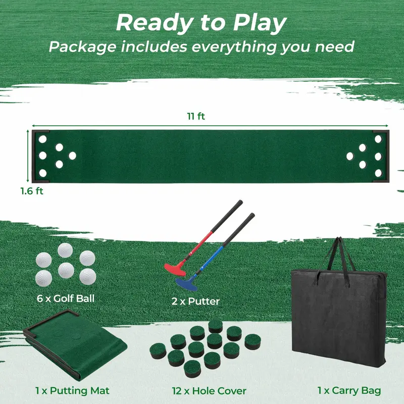 Goplus tragbarer Golf-Putting-Teppich mit 2 verstellbaren Puttern