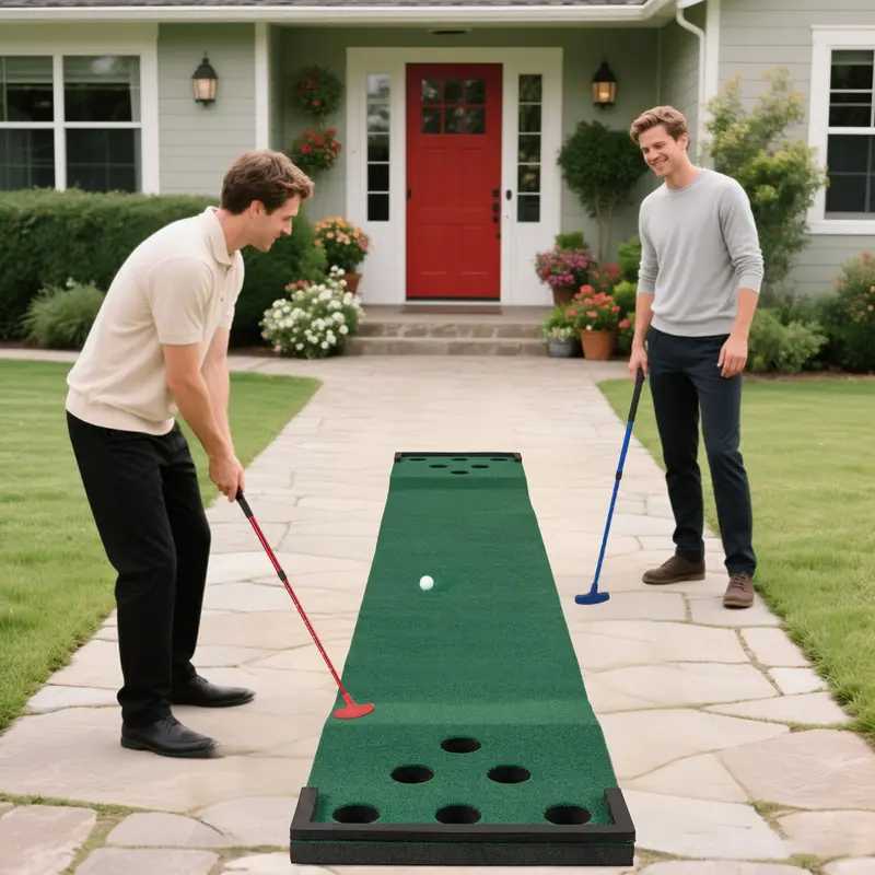 Goplus tragbarer Golf-Putting-Teppich mit 2 verstellbaren Puttern