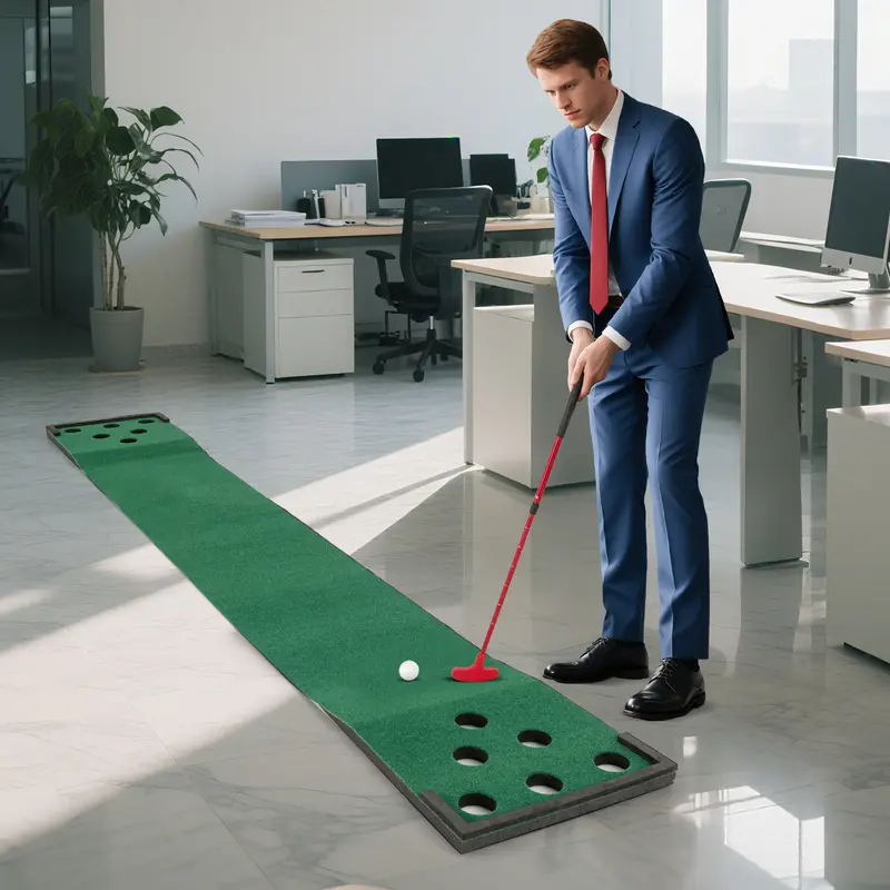 Goplus tragbarer Golf-Putting-Teppich mit 2 verstellbaren Puttern