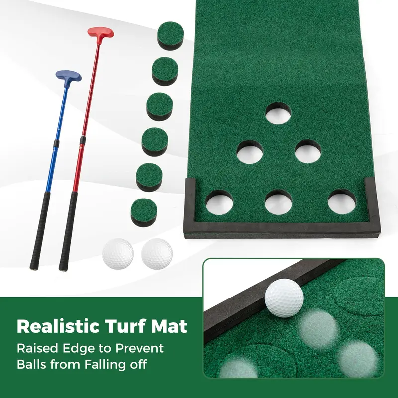 Goplus tragbarer Golf-Putting-Teppich mit 2 verstellbaren Puttern