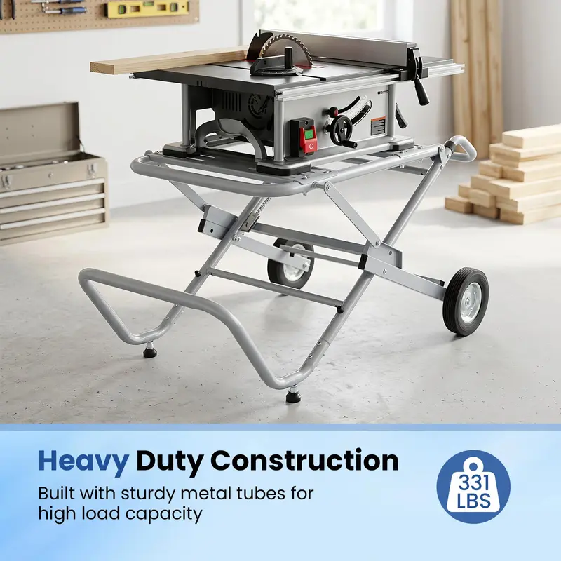 Goplus tragbarer Tischkreissägeständer | Rollbarer, klappbarer Heavy-Duty-Metallständer mit 20-cm-Gummirädern