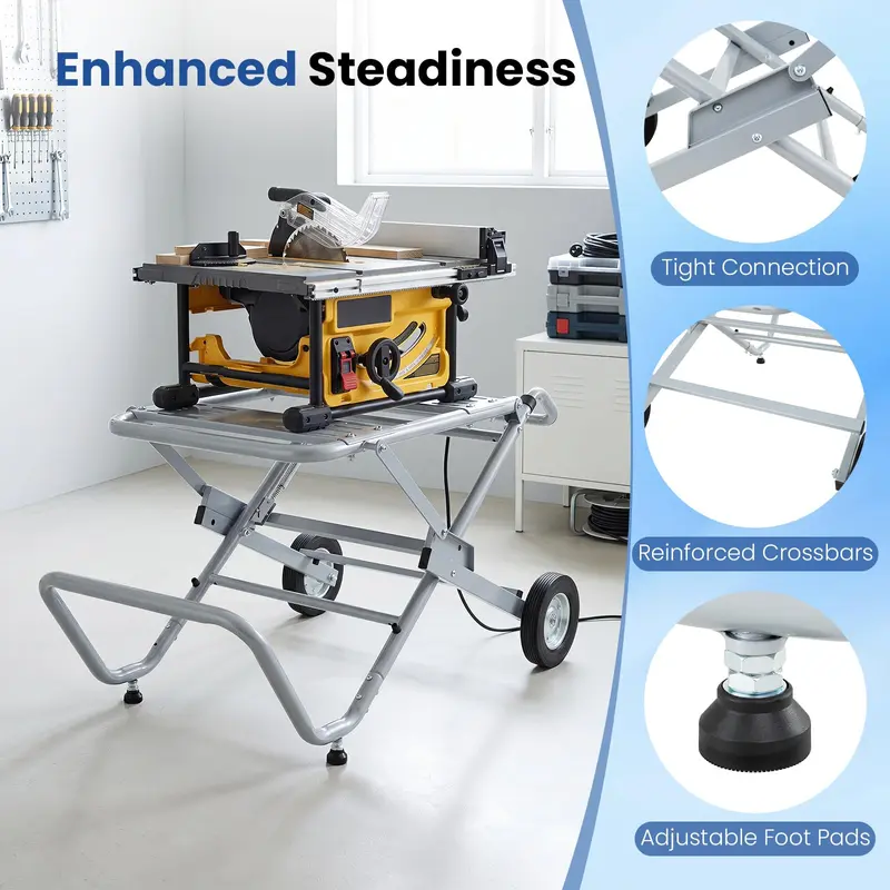 Goplus tragbarer Tischkreissägeständer | Rollbarer, klappbarer Heavy-Duty-Metallständer mit 20-cm-Gummirädern