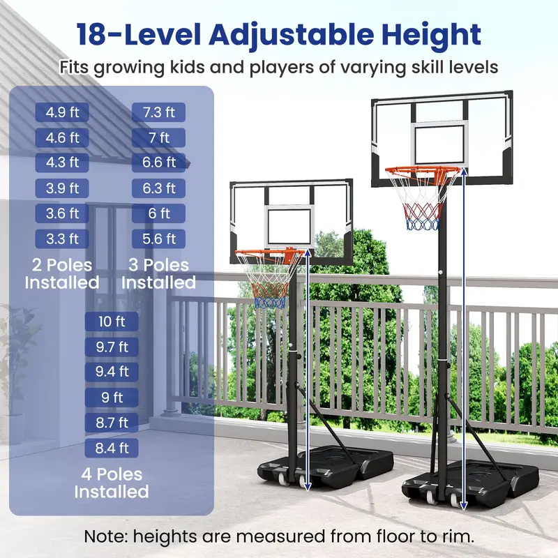 Goplus tragbares, 3,3–10 Fuß (ca. 1–3 m) höhenverstellbares Basketballkorb-System mit splitterfestem Polycarbonat-Backboard 2
