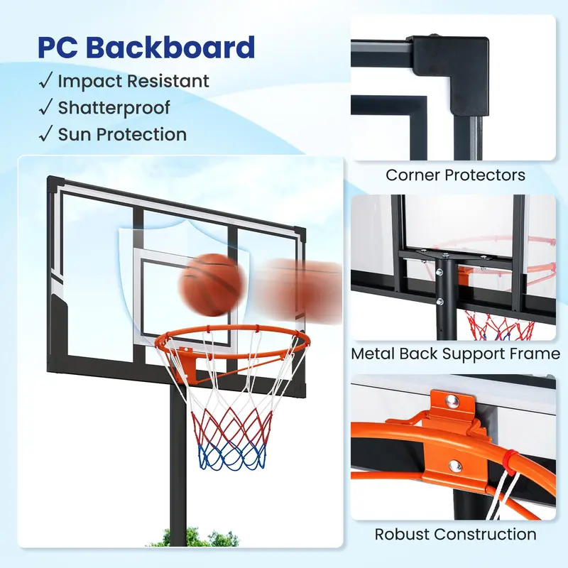 Goplus tragbares, 3,3–10 Fuß (ca. 1–3 m) höhenverstellbares Basketballkorb-System mit splitterfestem Polycarbonat-Backboard
