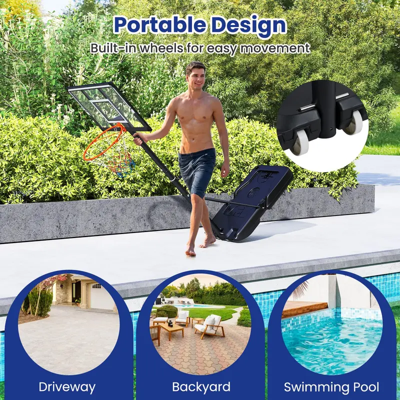 Goplus tragbares, 3,3–10 Fuß (ca. 1–3 m) höhenverstellbares Basketballkorb-System mit splitterfestem Polycarbonat-Backboard