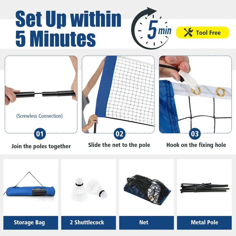 Goplus tragbares Badminton-Netzset, 14 Fuß Volleyball-/Pickleball-Netz