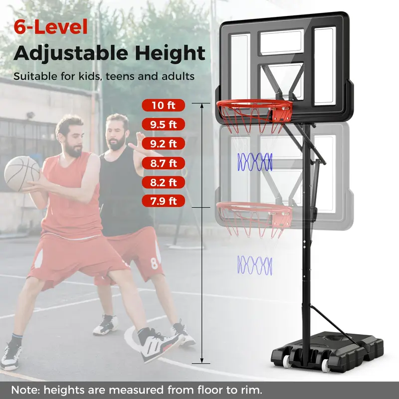 Goplus tragbares Basketballkorb-System für den Außenbereich, 2,4–3,05 m höhenverstellbar mit 112 cm durchschlagfestem Rückwand 2