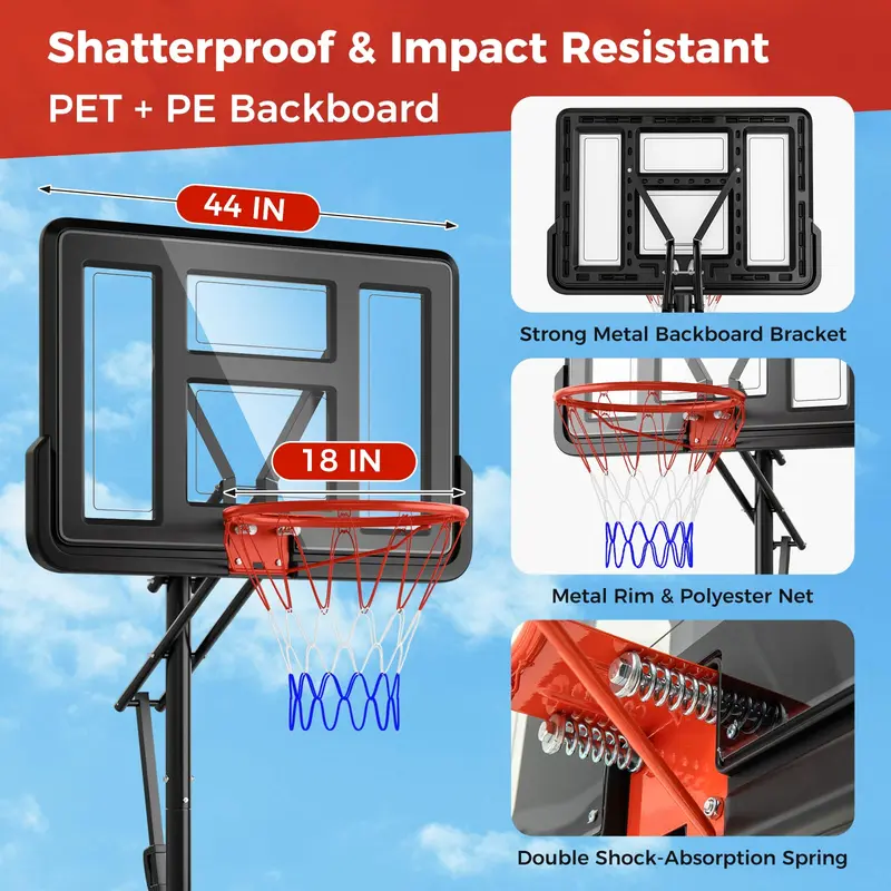 Goplus tragbares Basketballkorb-System für den Außenbereich, 2,4–3,05 m höhenverstellbar mit 112 cm durchschlagfestem Rückwand