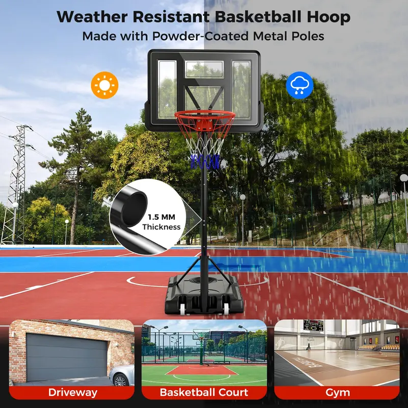 Goplus tragbares Basketballkorb-System für den Außenbereich, 2,4–3,05 m höhenverstellbar mit 112 cm durchschlagfestem Rückwand