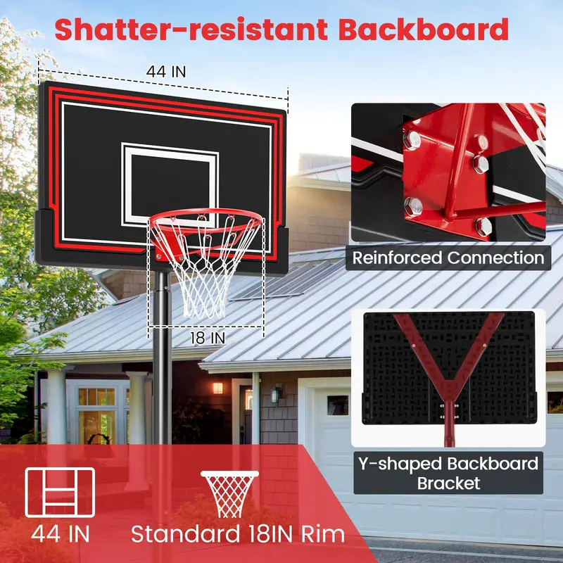 Goplus tragbares Basketballkorb-System für den Außenbereich, höhenverstellbar von 2,29–3,05 m, mit 112 cm bruchsicherem Rückwand