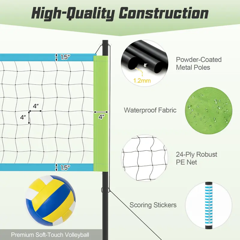 Goplus tragbares Volleyballnetz für den Außenbereich mit Set – einfache Montage, höhenverstellbare Stangen 2